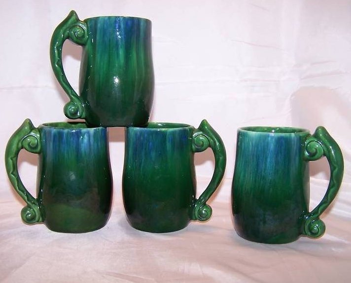 Image 0 of Haeger Green and Blue Drip Glaze Coffee Cups, 4 Cups