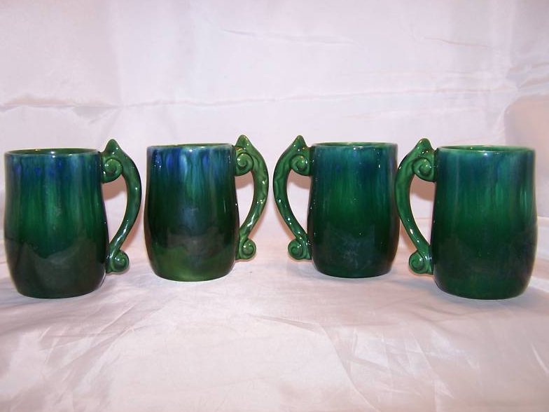Image 2 of Haeger Green and Blue Drip Glaze Coffee Cups, 4 Cups