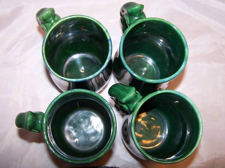 Image 3 of Haeger Green and Blue Drip Glaze Coffee Cups, 4 Cups