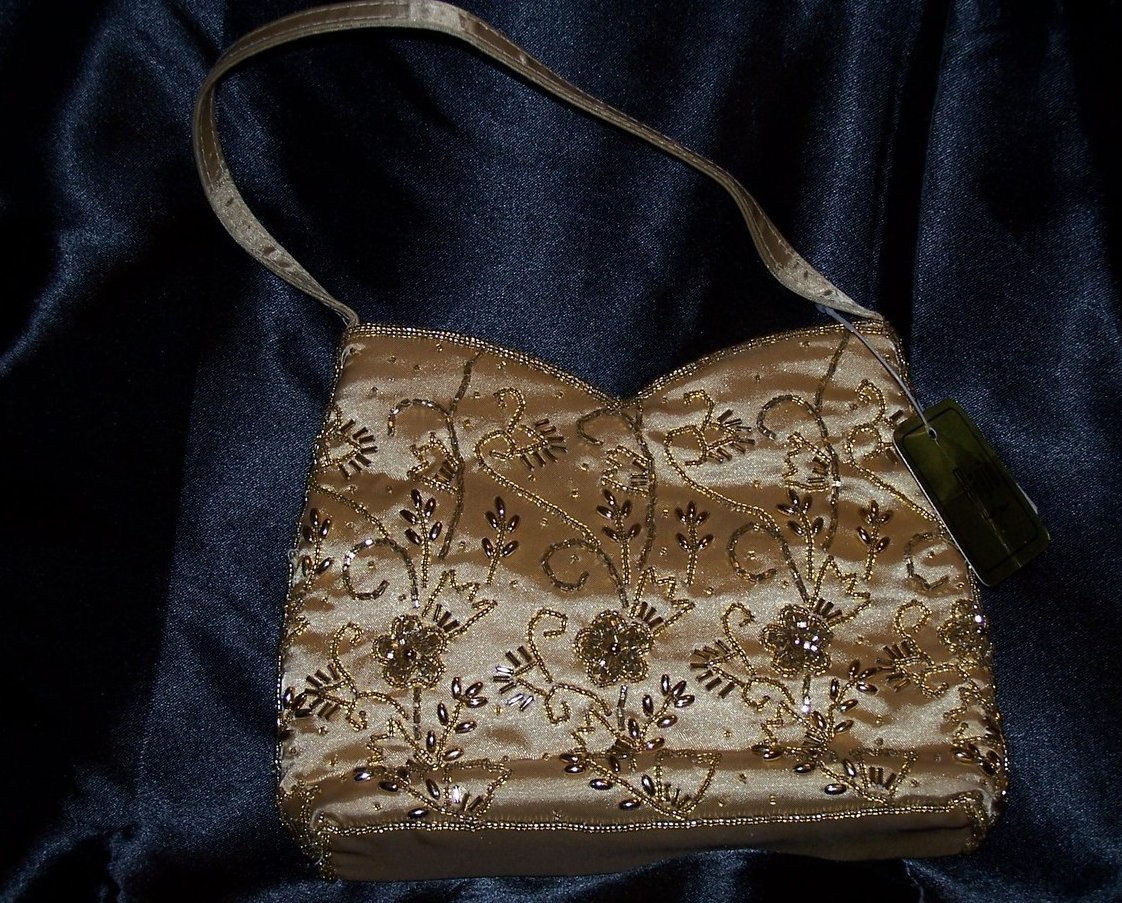 Image 0 of New Gold Beaded Evening Purse Bag, 2 Handle Choices