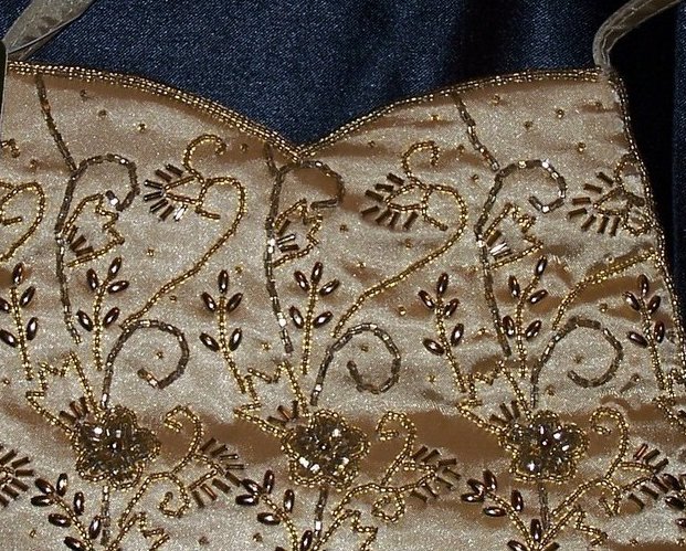 Image 1 of New Gold Beaded Evening Purse Bag, 2 Handle Choices