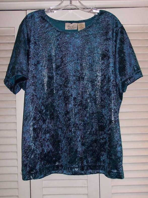 Sz 18W,20W Blue Snakeskin Shirt, Kathie Lee