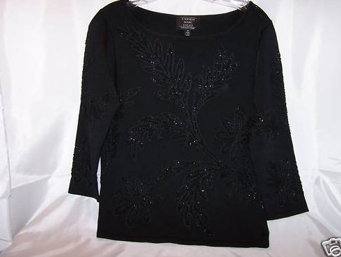 Size M Womens Carmen Marc Valvo Beaded Black Shirt