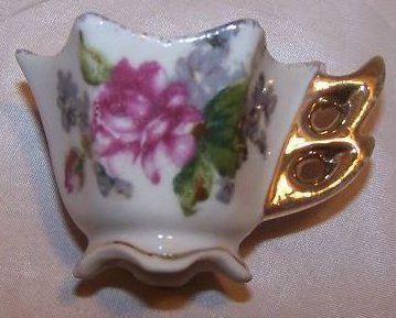 Image 0 of Miniature Floral Print Teacup Cup, Double Loop Handle