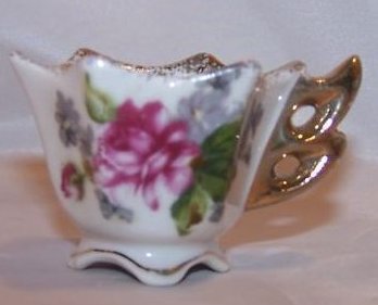 Image 1 of Miniature Floral Print Teacup Cup, Double Loop Handle