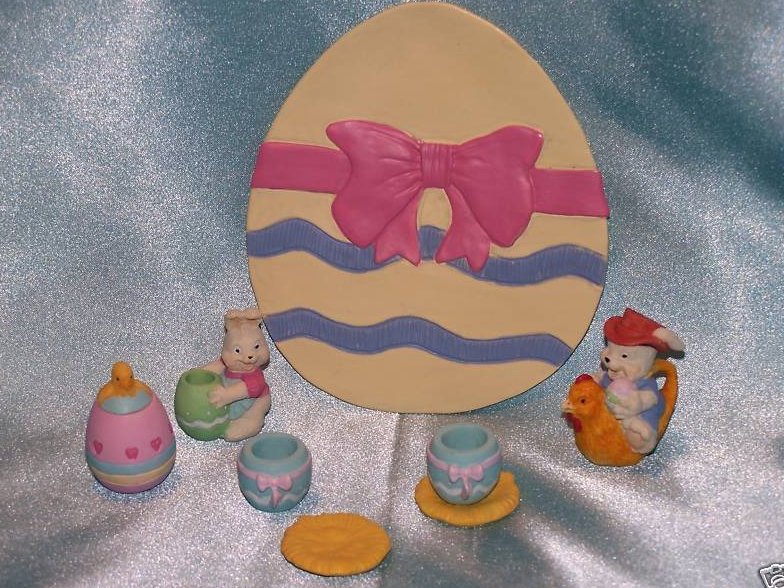 Easter Bunny Chick Egg Tea Set, Miniature, New