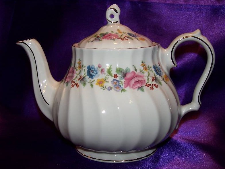 Image 2 of Sadler Floral Porcelain Teapot Tea Pot, Gold Trim