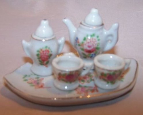 Image 1 of Occupied Japan Miniature Floral Tea Set w Tray, Box