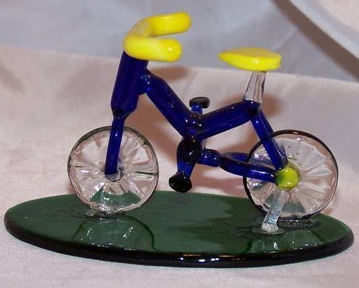 Bicycle Blue and Yellow Glass on Green Glass Base  