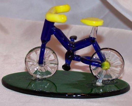 Image 0 of Bicycle Blue and Yellow Glass on Green Glass Base  