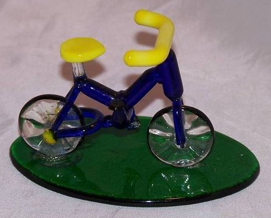 Image 1 of Bicycle Blue and Yellow Glass on Green Glass Base  