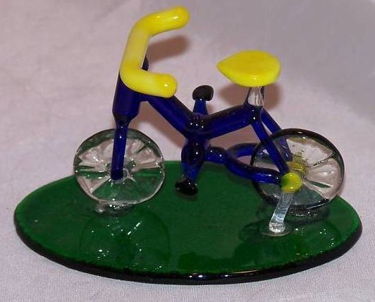 Image 2 of Bicycle Blue and Yellow Glass on Green Glass Base  