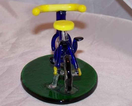 Image 3 of Bicycle Blue and Yellow Glass on Green Glass Base  