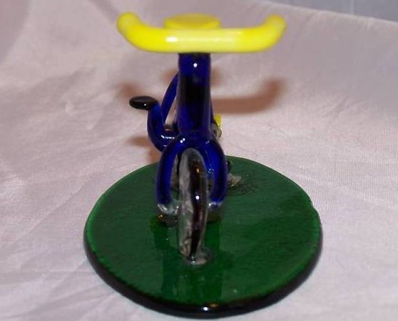 Image 4 of Bicycle Blue and Yellow Glass on Green Glass Base  