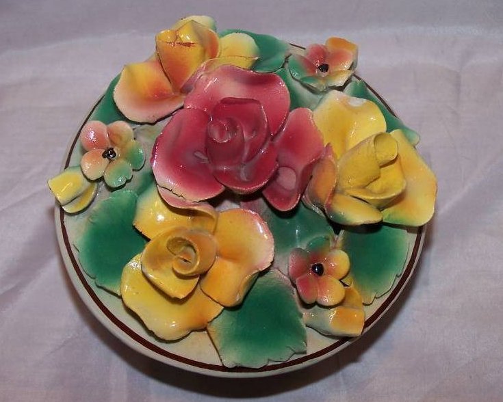 Image 1 of Hand Painted Sculpted Bowl w Lid, MBD Italian Pottery, Italy