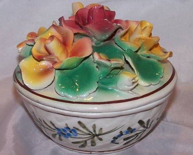 Image 2 of Hand Painted Sculpted Bowl w Lid, MBD Italian Pottery, Italy