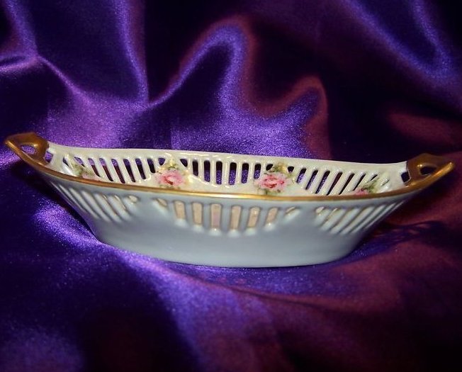 Image 1 of Opalescent Rose Relish Dish with Gold and Cutouts, Bavaria ACF