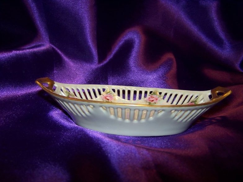 Image 3 of Opalescent Rose Relish Dish with Gold and Cutouts, Bavaria ACF