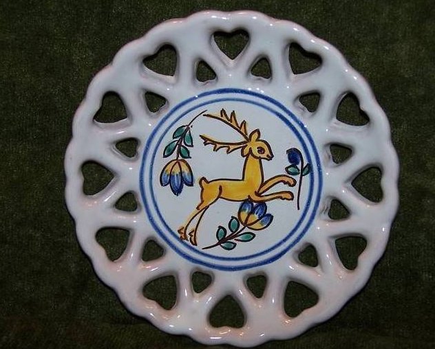 Image 0 of Lidova Tvorba Uh. Brod Pottery Plate with Heart Cutouts