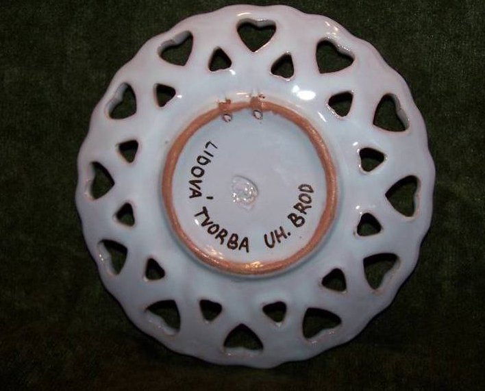 Image 2 of Lidova Tvorba Uh. Brod Pottery Plate with Heart Cutouts