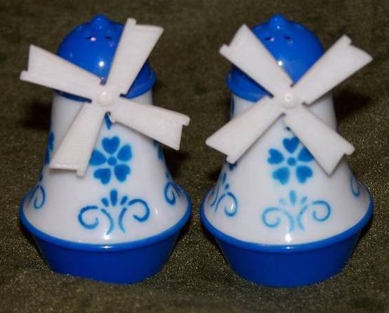 Windmill Salt and Pepper Shakers, Blue and White