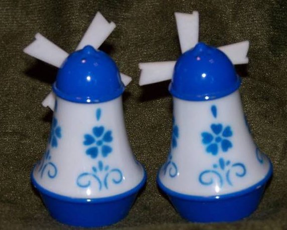 Image 1 of Windmill Salt and Pepper Shakers, Blue and White