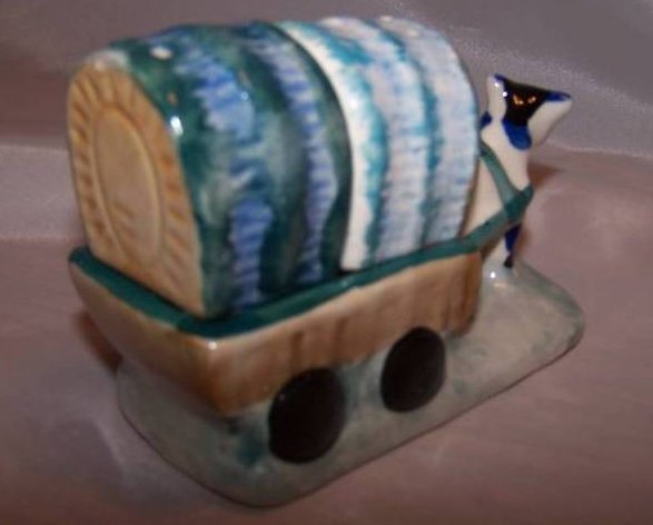 Image 1 of Chuck Wagon w Pony, Cowboy Salt, Pepper Shakers, Japan