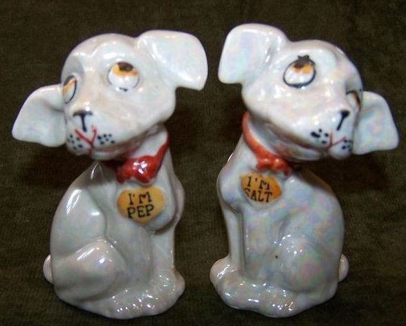 Iridescent White Dog Dogs Salt and Pepper Shakers, Japan