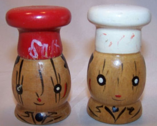 Vintage Large Wooden Chef Salt and Pepper Shakers Shaker