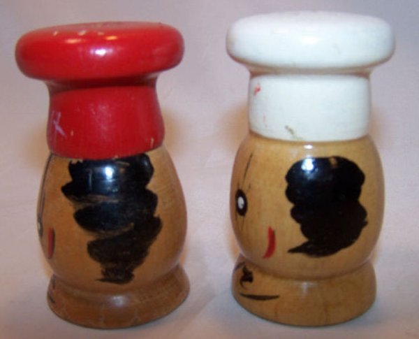 Image 1 of Vintage Large Wooden Chef Salt and Pepper Shakers Shaker