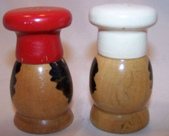 Image 2 of Vintage Large Wooden Chef Salt and Pepper Shakers Shaker