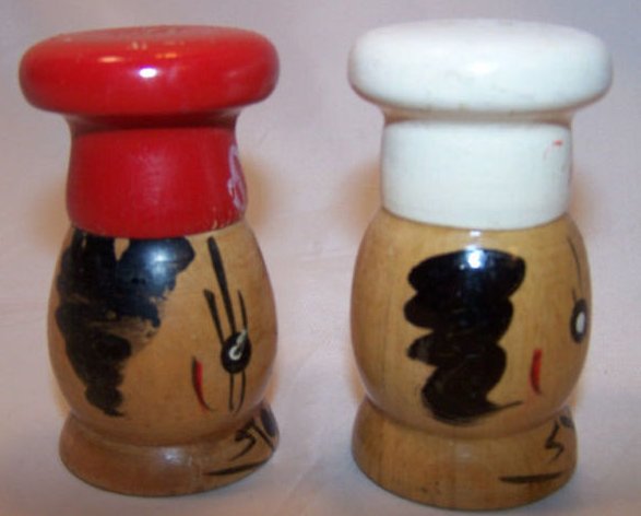 Image 3 of Vintage Large Wooden Chef Salt and Pepper Shakers Shaker