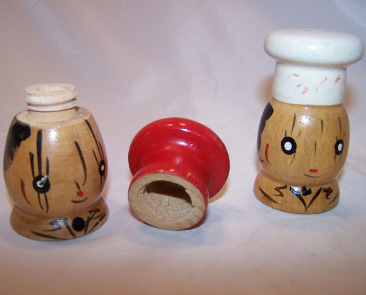 Image 4 of Vintage Large Wooden Chef Salt and Pepper Shakers Shaker