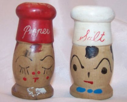 Vintage Small Wooden Chef Salt and Pepper Shakers Shaker