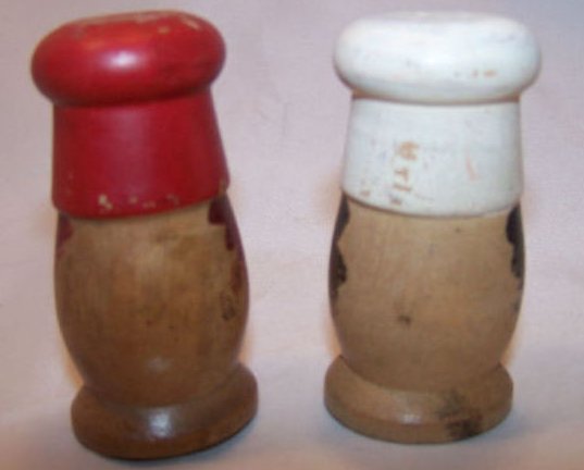 Image 1 of Vintage Small Wooden Chef Salt and Pepper Shakers Shaker