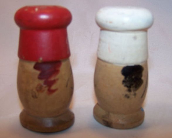 Image 2 of Vintage Small Wooden Chef Salt and Pepper Shakers Shaker