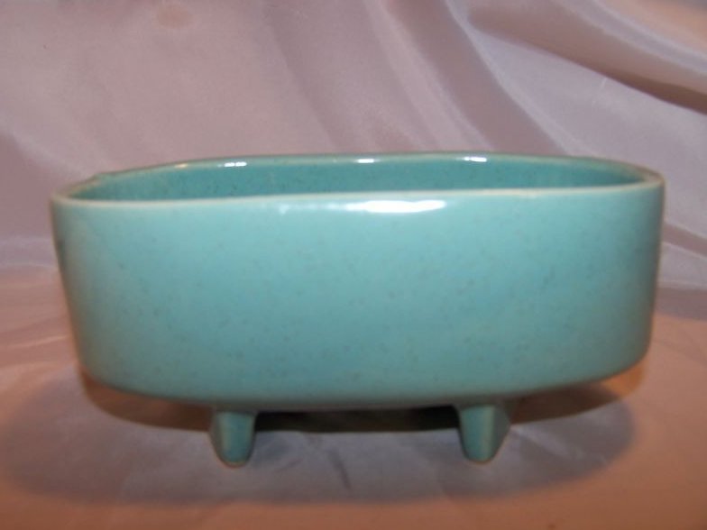 Image 2 of McCoy Pottery Footed Planter, Speckled Green Gloss, USA