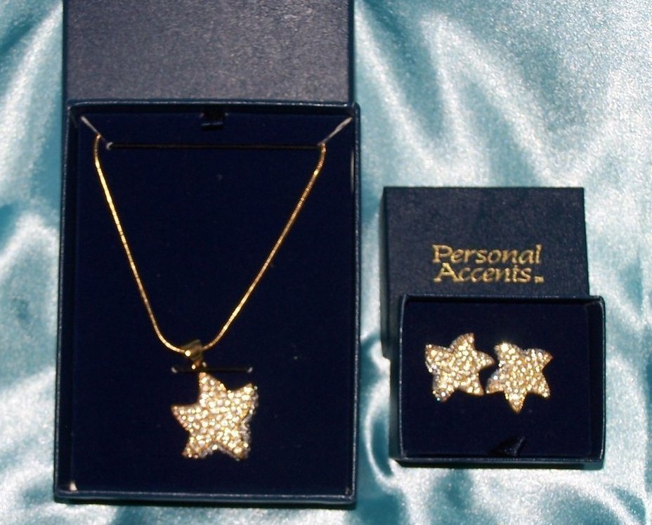 Gold, Crystal Star Earring, Necklace Jewelry Set, New, Breathtaking