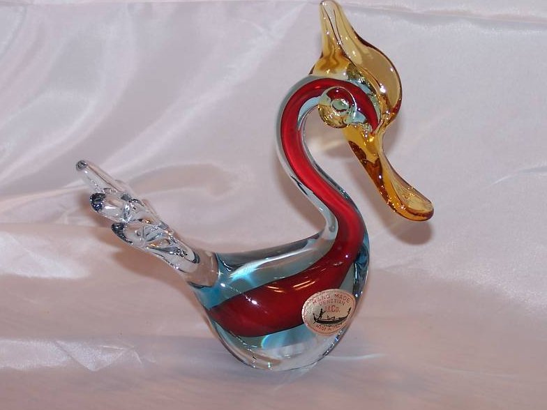 Image 0 of Venetian J.I. Co. Italian Glass Duck, Red, Blue, Yellow