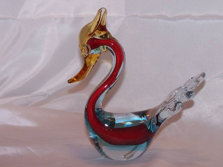 Image 1 of Venetian J.I. Co. Italian Glass Duck, Red, Blue, Yellow