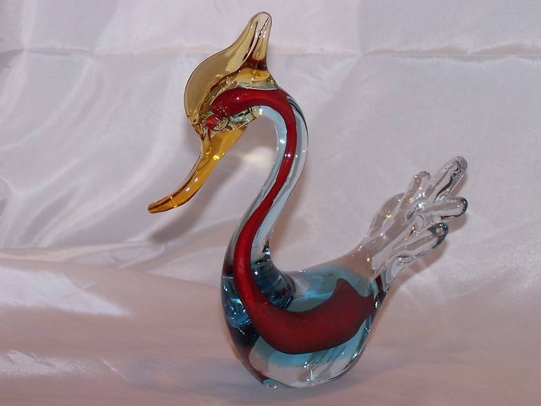 Image 2 of Venetian J.I. Co. Italian Glass Duck, Red, Blue, Yellow