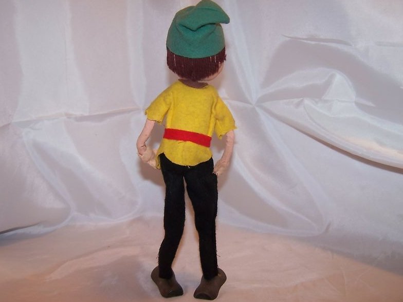 Image 1 of Poseable Vintage Cloth Elf Doll w Brown Hair, Faded Hat