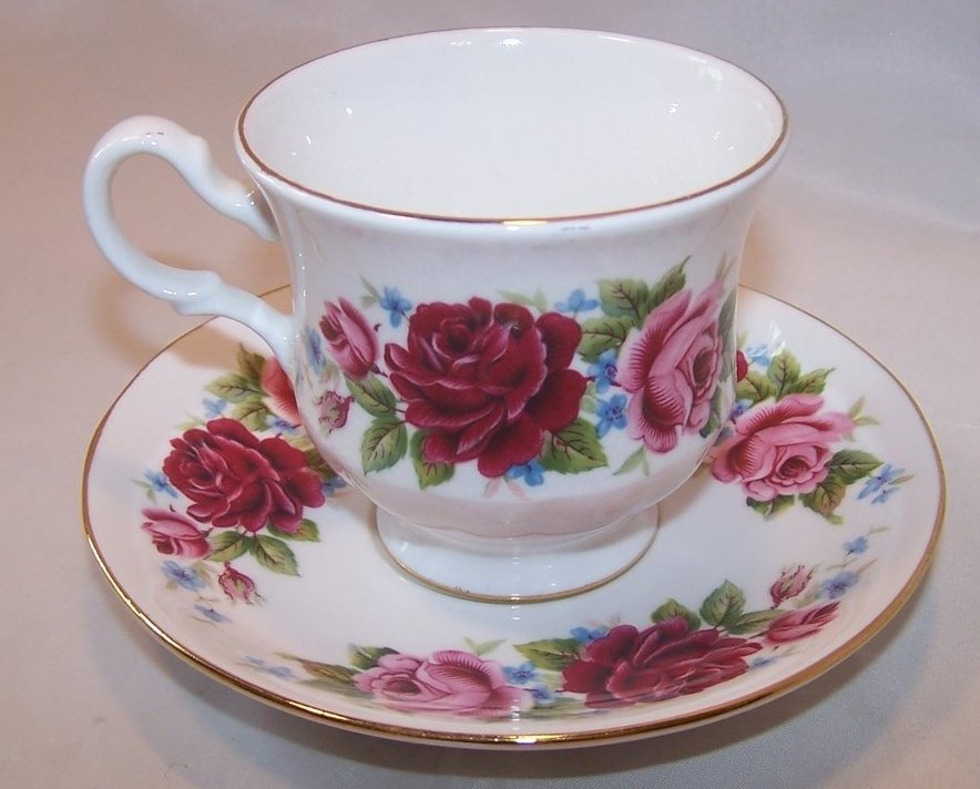 Image 0 of Queen Anne Tea Teacup and Saucer with Roses, Forget Me Nots