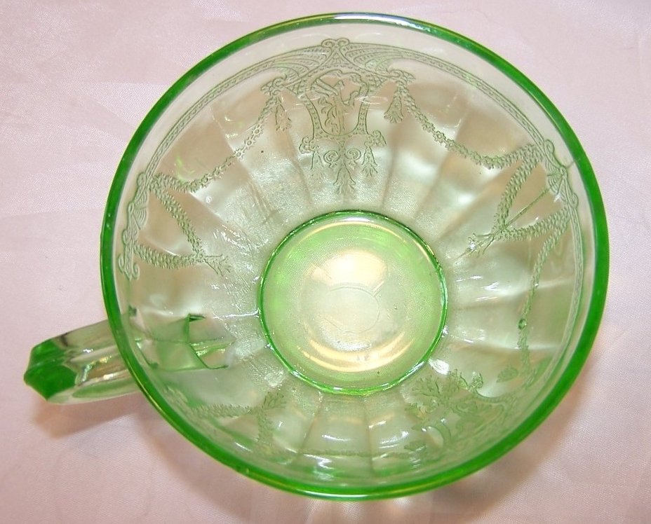 Green Glass Teacup Tea Cup, Ballerina and Flower Design