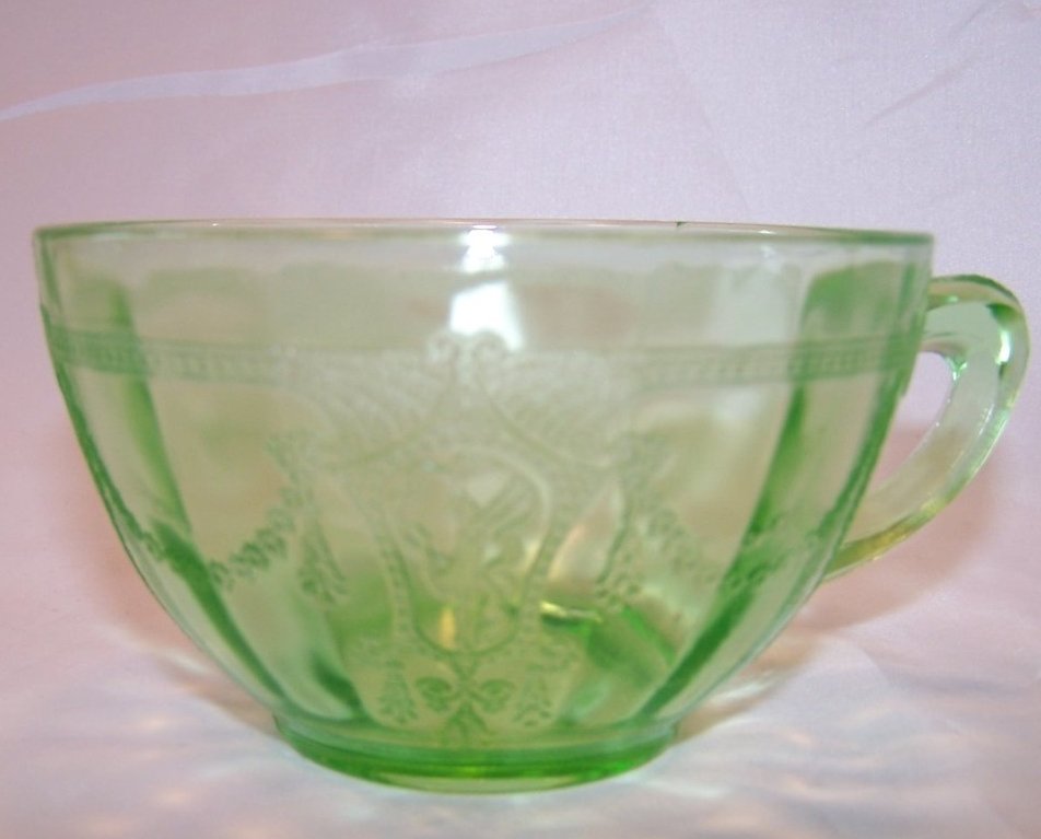 Image 1 of Green Glass Teacup Tea Cup, Ballerina and Flower Design