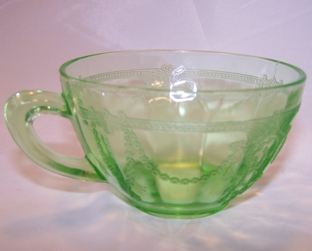 Image 3 of Green Glass Teacup Tea Cup, Ballerina and Flower Design