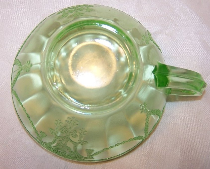 Image 4 of Green Glass Teacup Tea Cup, Ballerina and Flower Design
