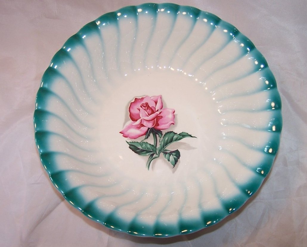 Image 0 of Homer Laughlin Vegetable Bowl, Teal Edge, Rose