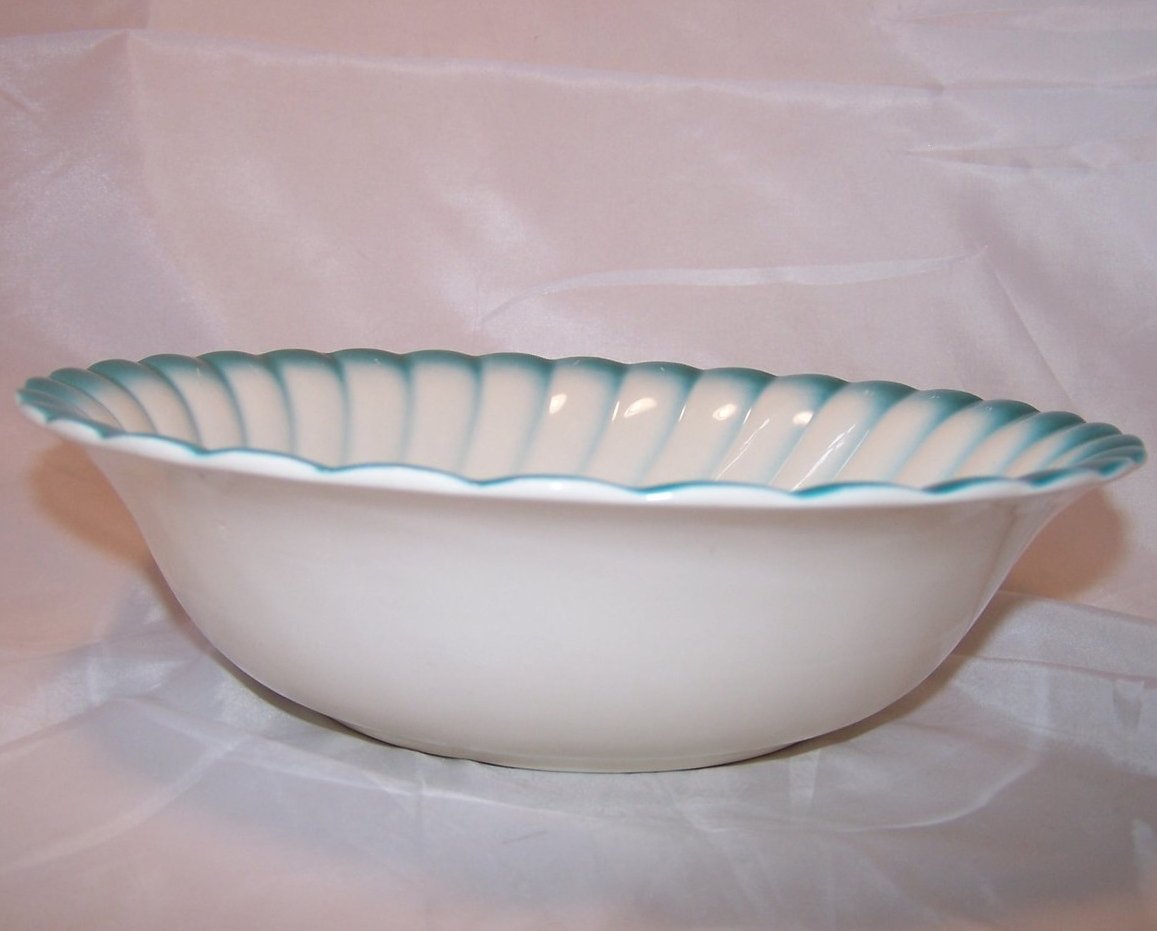 Image 2 of Homer Laughlin Vegetable Bowl, Teal Edge, Rose