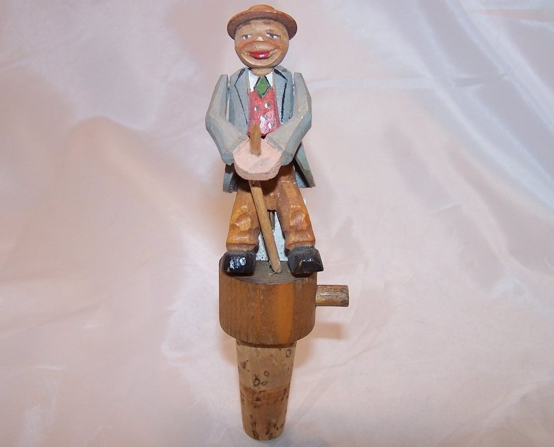 Bottle Stopper Wooden Man Moves